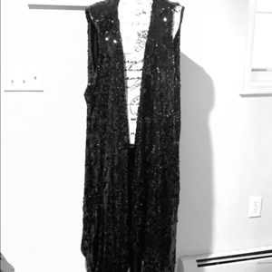 L&B Black sequin vest style duster.